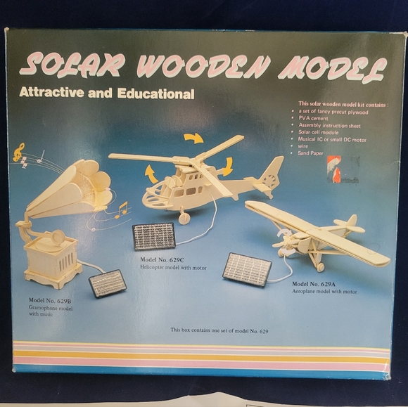 Solar Powered Wooden Airplane Model Kit With DC Motor #629A Educational - Picture 7 of 7